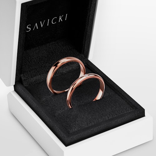 Obrączki Fairytale: różowe złoto, biały szafir, półokrągłe, 3 mm i 4 mm